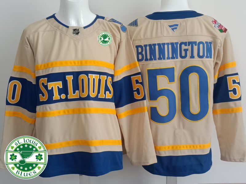 Men St.Louis Blues #50 Binnington Cream 2025 Fanatics Home Premium NHL Jersey style 2